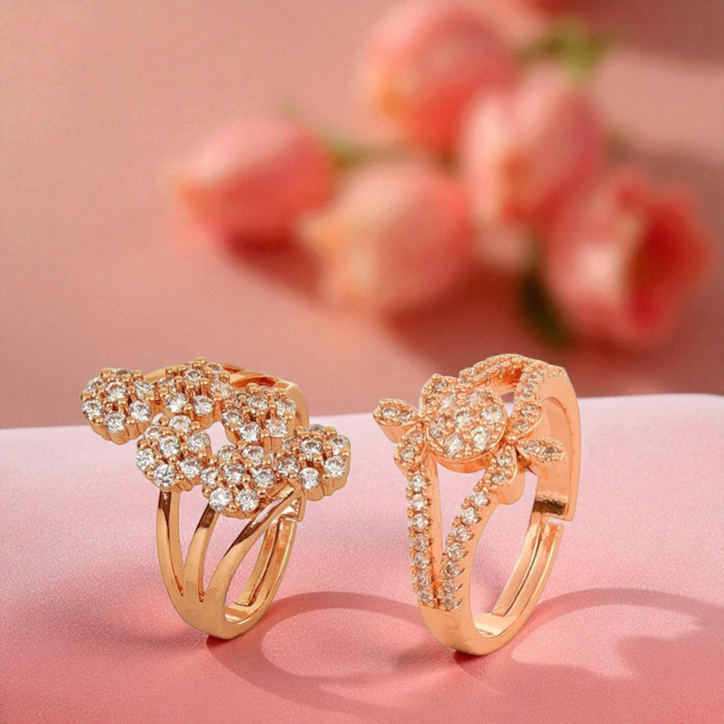 Nilu's Collection Rose Gold Plated Adjustable Finger Ring With American Diamond For Women & Girls