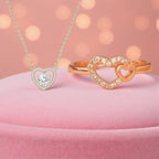 Nilu's Collection Rose Gold Plated Heart Pendant and  Finger Ring With American Diamond for Women & Girls