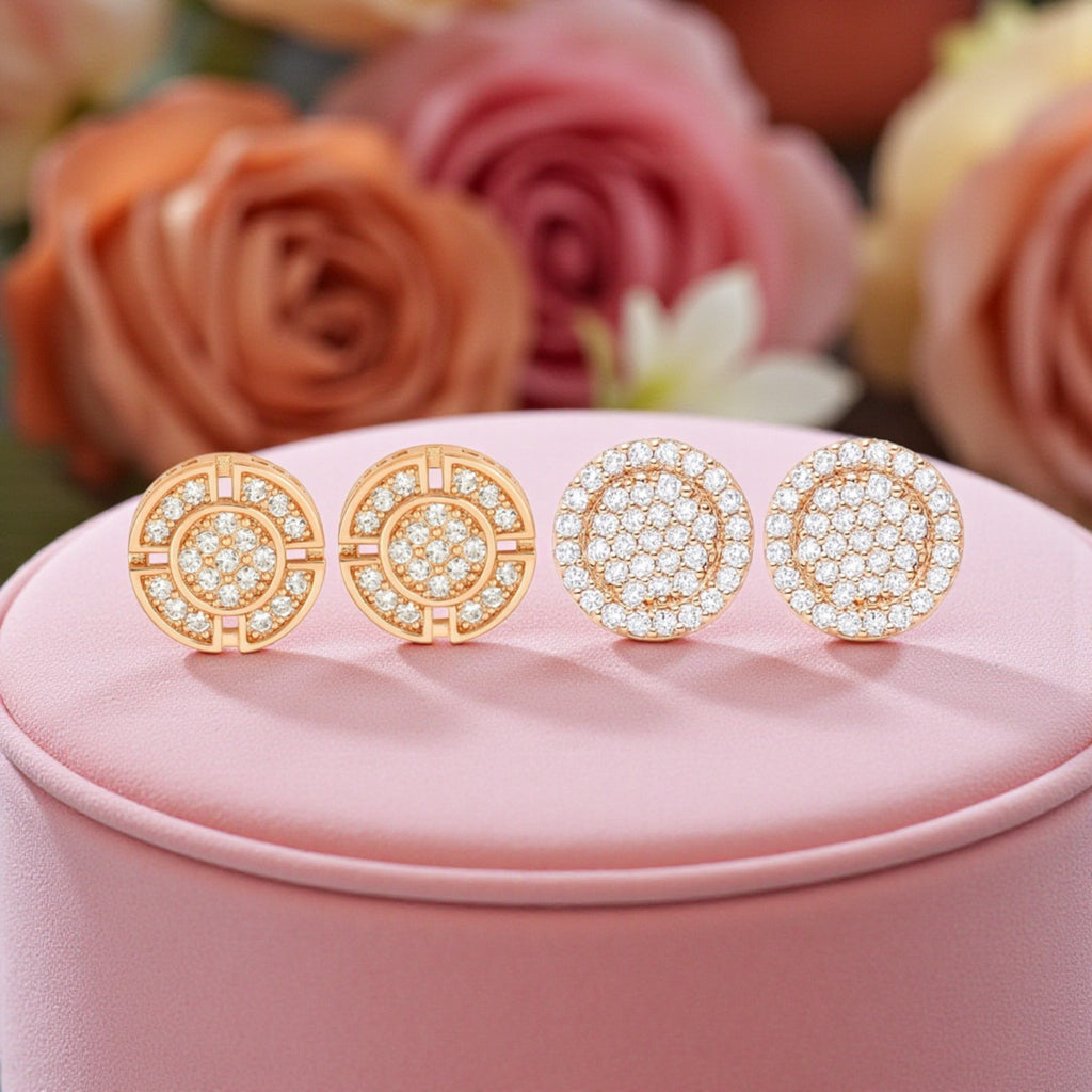 Nilu's Collection Rose Gold Circular Stud Earrings Set with American Diamond For Women & Girls