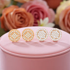 Nilu's Collection Rose Gold Circular Stud Earrings Set with American Diamond For Women & Girls