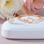 Nilu's Collection Rose Gold Plated Heart Necklace and Kada Bracelet Set for Women & Girls