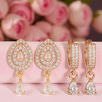 Nilu's Collection Rose Gold Combo Teardrop & Hoop Drop Earrings For Women & Girls