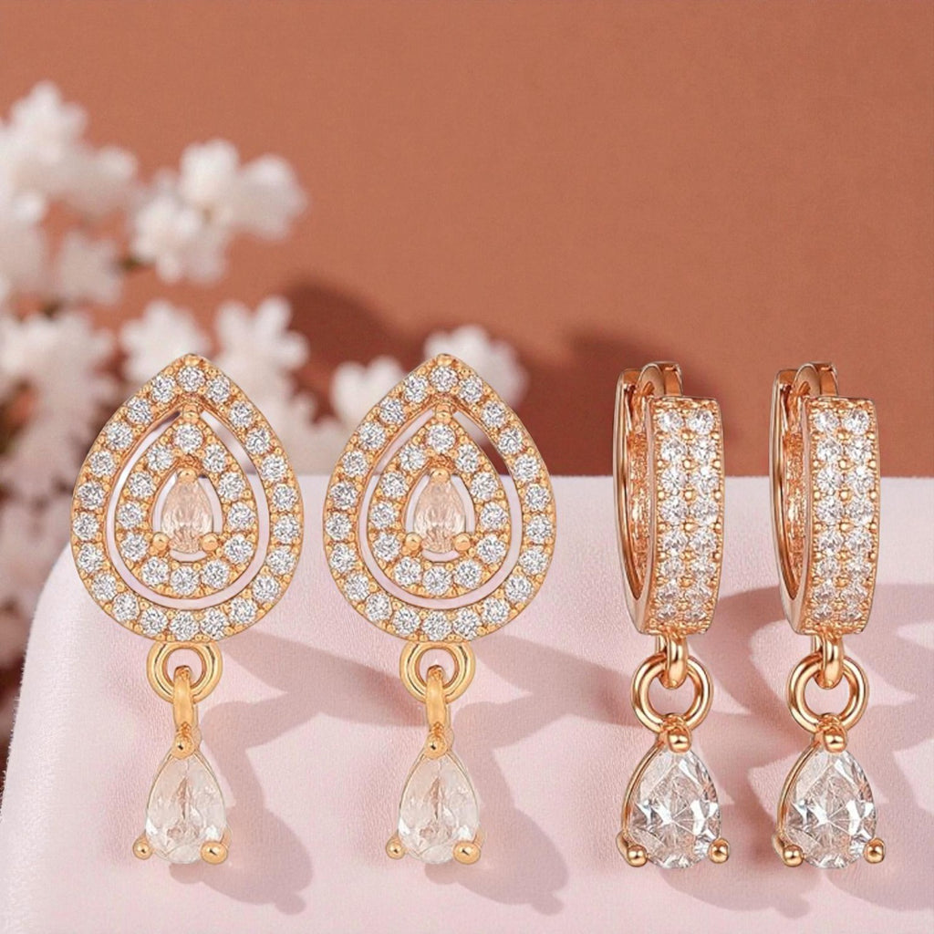 Nilu's Collection Rose Gold Combo Teardrop & Hoop Drop Earrings For Women & Girls