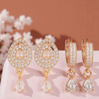 Nilu's Collection Rose Gold Combo Teardrop & Hoop Drop Earrings For Women & Girls