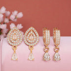 Nilu's Collection Rose Gold Combo Teardrop & Hoop Drop Earrings For Women & Girls