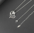 Stylish Silver Plated CZ Chain Pendent Set for Women, Heart Shaped Pendant with Rose Design (Silver)
