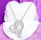 Stylish Silver Plated CZ Chain Pendent Set for Women, Heart Shaped Pendant with Rose Design (Silver)