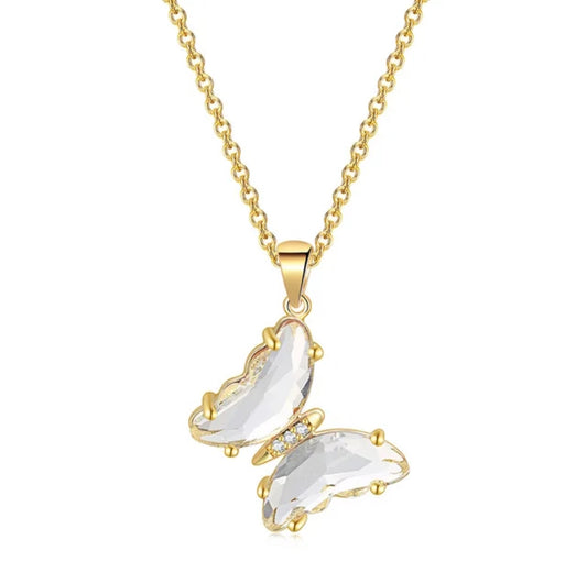 Elegant Gold Plated Butterfly Necklace for Women and Girls, Trendy Butterfly Jewelry (White)