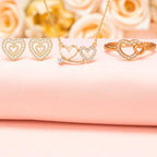 Nilu's Collection Rose Gold Platedc Heart Jewellery Set For Women And Girls | Pendant | Earrings | Ring