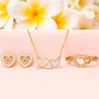 Nilu's Collection Rose Gold Platedc Heart Jewellery Set For Women And Girls | Pendant | Earrings | Ring