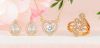 Nilu's Collection Rose Gold Plated American Diamond With pendant ,earrings And Adjustable Finger Ring For Women And Girls