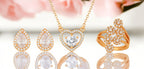 Nilu's Collection Rose Gold Plated American Diamond With pendant ,earrings And Adjustable Finger Ring For Women And Girls