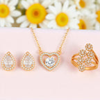 Nilu's Collection Rose Gold Plated American Diamond With pendant ,earrings And Adjustable Finger Ring For Women And Girls