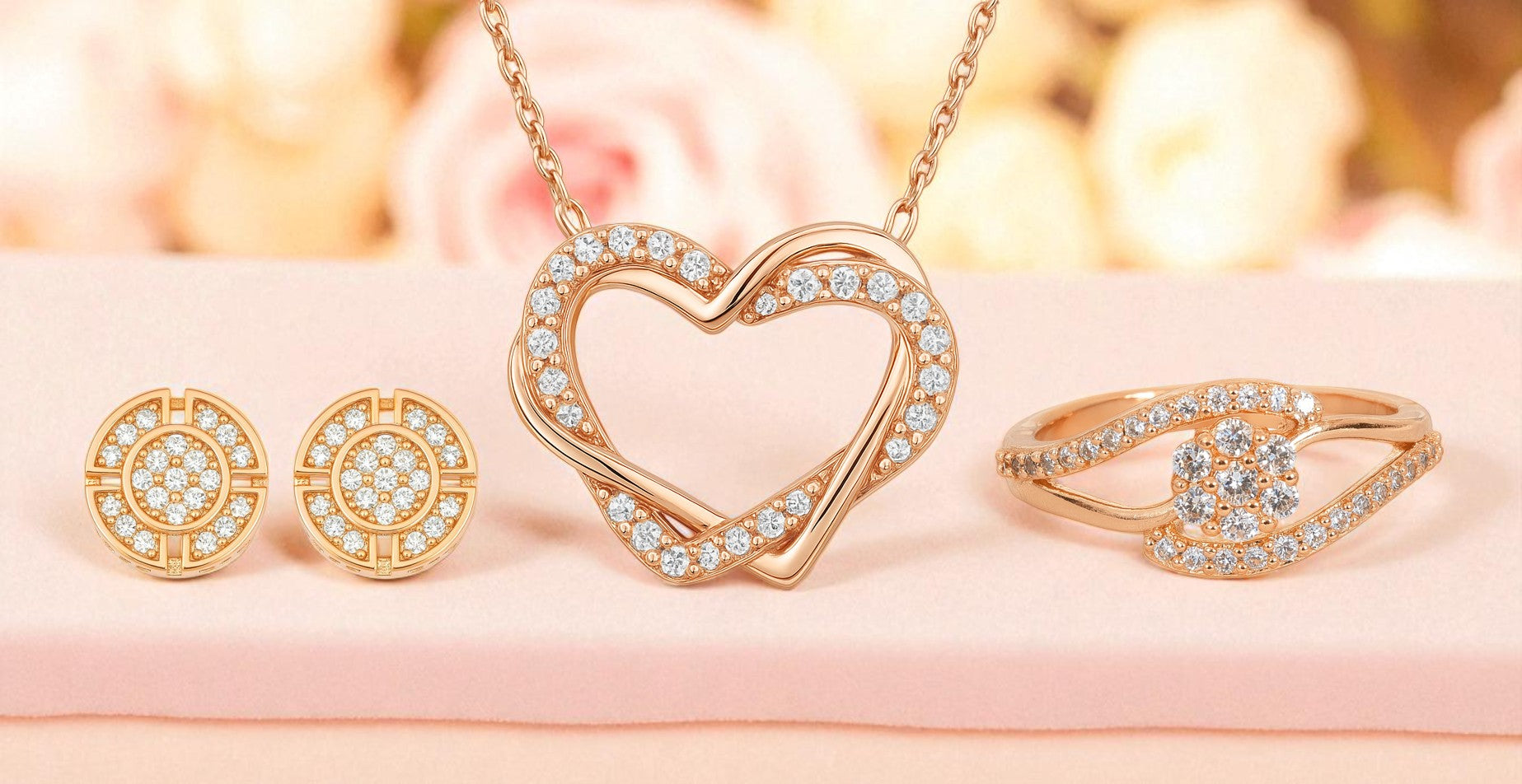 Nilu's Collection Rose Gold Jewellery Set  Elegant Necklace, Earrings & Ring for Women & Girls
