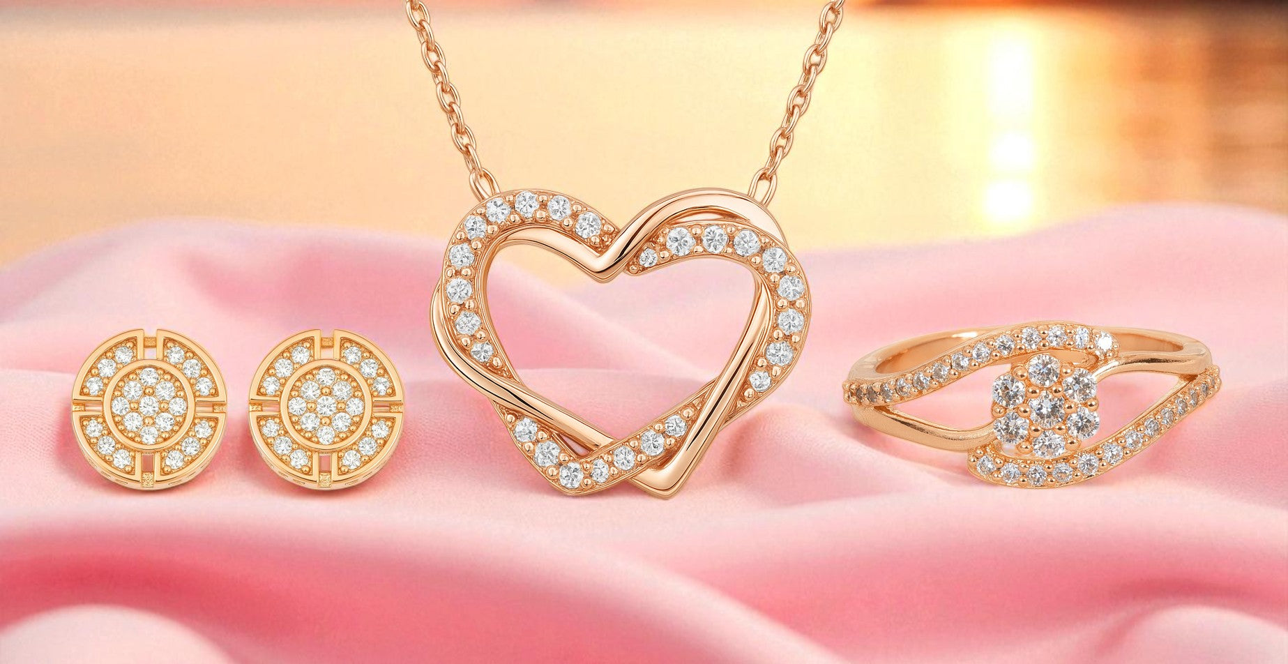 Nilu's Collection Rose Gold Jewellery Set  Elegant Necklace, Earrings & Ring for Women & Girls