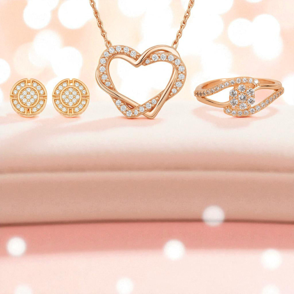 Nilu's Collection Rose Gold Jewellery Set  Elegant Necklace, Earrings & Ring for Women & Girls