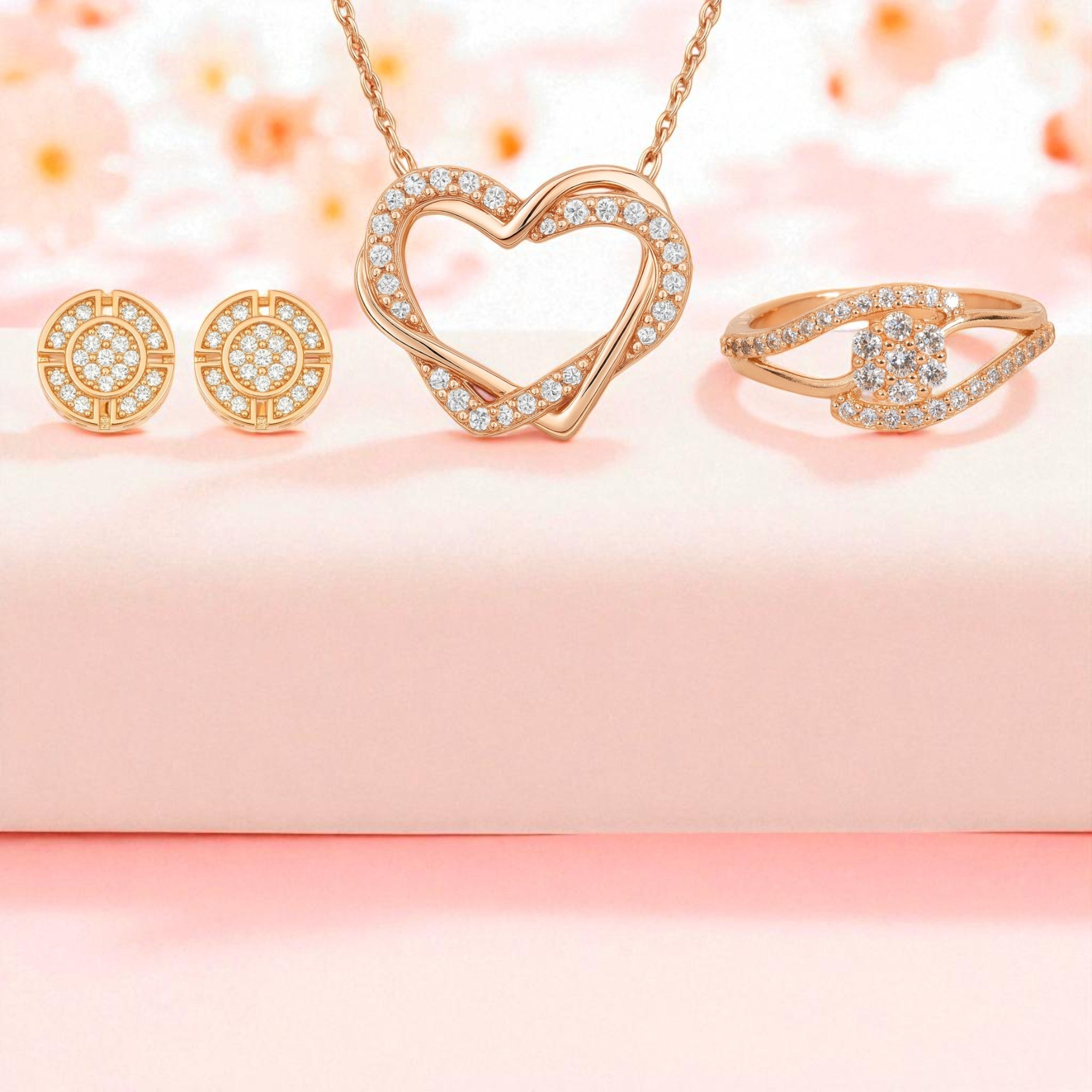 Nilu's Collection Rose Gold Jewellery Set  Elegant Necklace, Earrings & Ring for Women & Girls