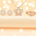 Nilus Collection Rose Gold Jewellery Set Elegant Necklace, Stud Earrings & Ring for Women And Girls