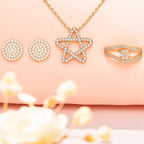 Nilus Collection Rose Gold Jewellery Set Elegant Necklace, Stud Earrings & Ring for Women And Girls