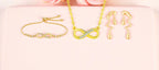 Gold Plated Infinity Jewelry Set as Bracelet, Necklace & Earrings with American Diamond For Women And Girls