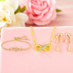 Gold Plated Infinity Jewelry Set as Bracelet, Necklace & Earrings with American Diamond For Women And Girls
