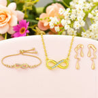 Gold Plated Infinity Jewelry Set as Bracelet, Necklace & Earrings with American Diamond For Women And Girls