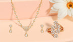 Nilu's Collection Rose Gold Plated Necklace set and Ring With American Diamond For Women And Girls