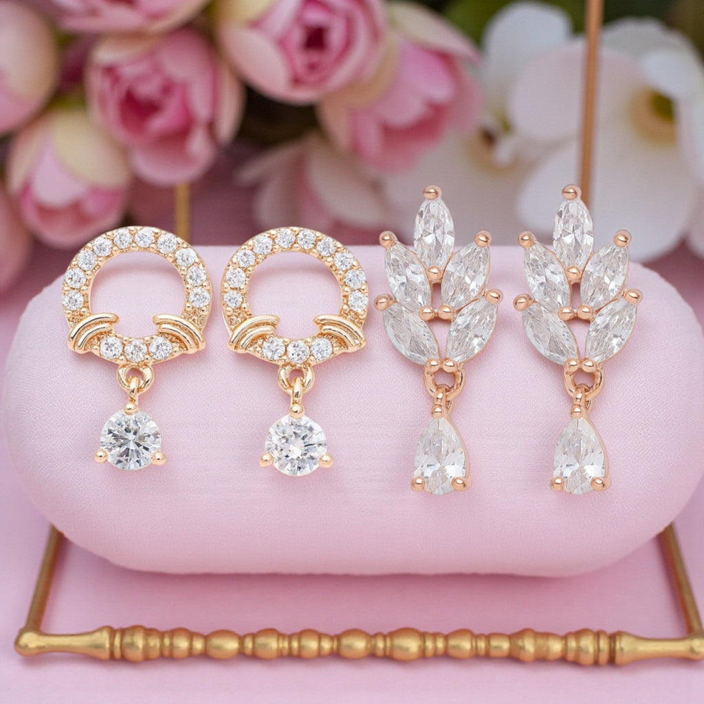 Nilu's Collection Rose Gold Plated Comb Earrings With American Diamond For Women & Girls