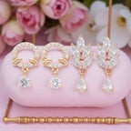 Nilu's Collection Rose Gold Plated Comb Earrings With American Diamond For Women & Girls