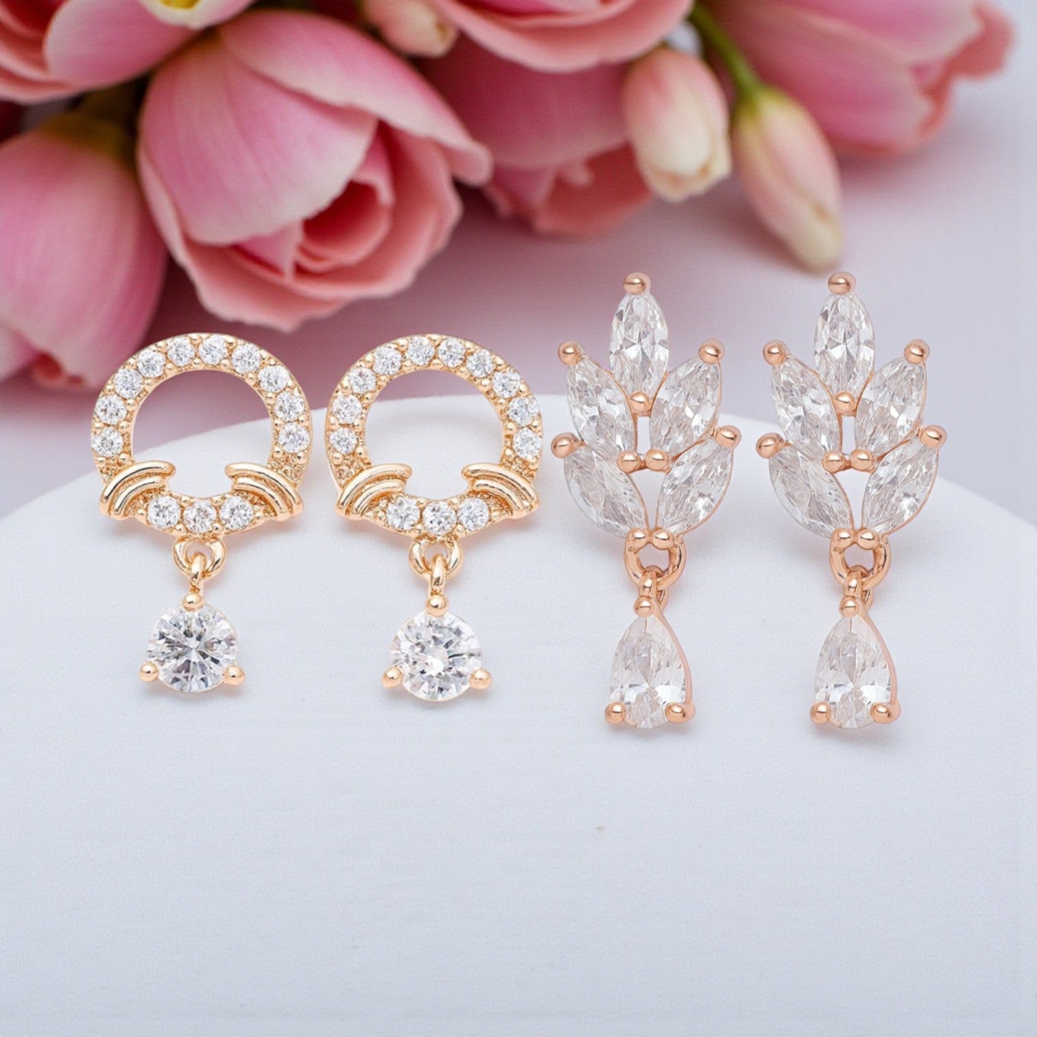 Nilu's Collection Rose Gold Plated Comb Earrings With American Diamond For Women & Girls