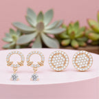 Nilu's Collection Rose Gold Plated Combo Round &  Drop Earrings With American Diamond For Women & Girls