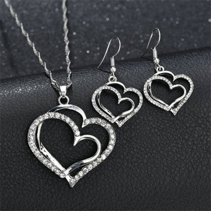 Heart-Shaped Necklace and Earrings Set (Colour: Silver)