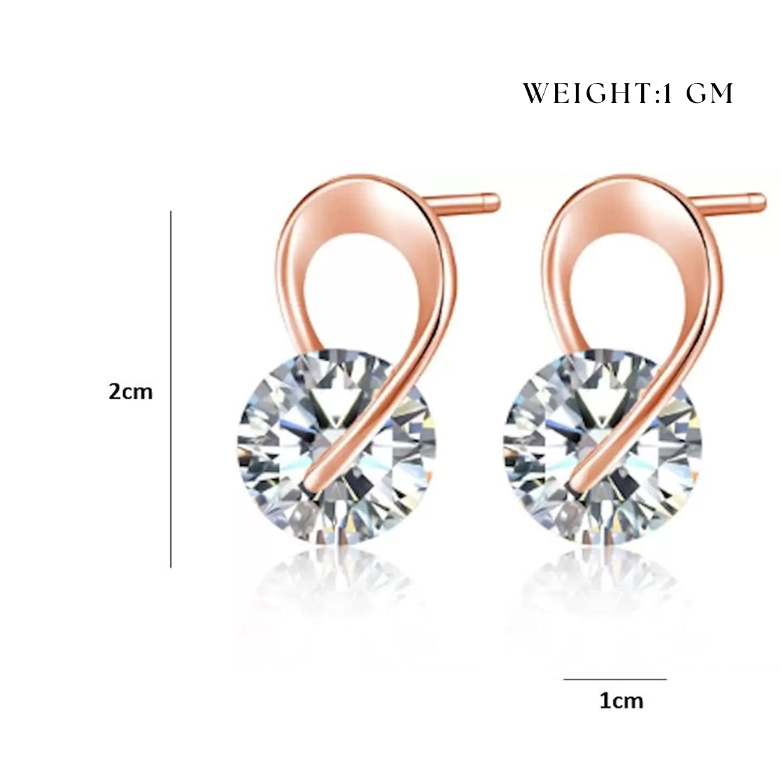 Stylish Trendy Rose Gold Plated Cubic Zircon Stud Earrings, Small Daily Wear Earrings for Girls & Women