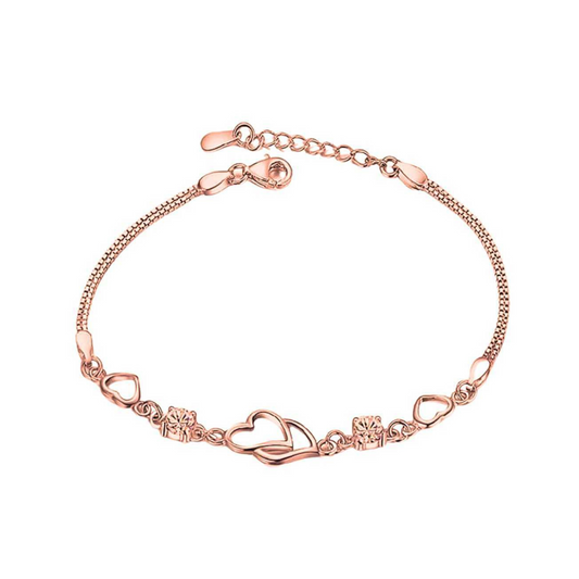 Double Heart Shape Rose Gold Plated CZ Crystal Bracelet, Gift for Loved One, Valentine's Day Gift