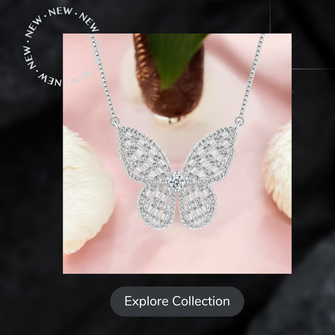 Silver Plated Zircon Butterfly Pendant with Chain for Women and Girls, Gift Jewelry for Her
