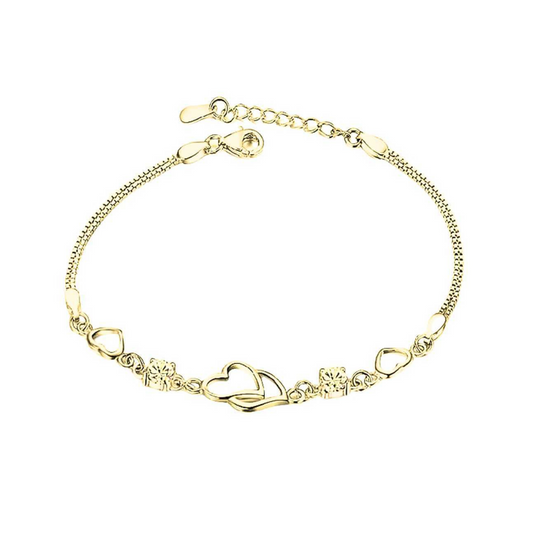 Double Heart Shape Gold Plated CZ Crystal Bracelet, Gift for Loved One, Valentine's Day Gift