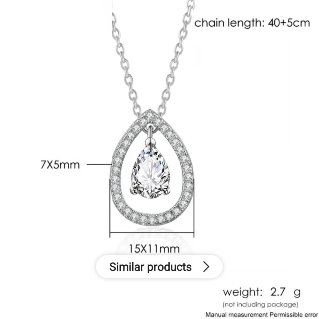 Silver Plated White Cubic Zirconia Studded Pendant for Women with Link Chain, Jewellery Gifts for Women & Girls (Silver)