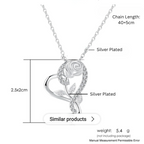 Stylish Silver Plated CZ Chain Pendent Set for Women, Heart Shaped Pendant with Rose Design (Silver)