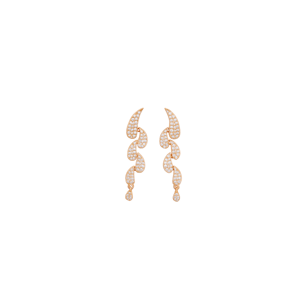 Nilu's Collection Rose Gold Plated Necklace with Leaf Motifs and Matching Drop Earrings For Women & Girls
