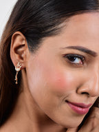Rose Gold Plated Long Earrings, American Diamond Studded Lightweight Danglers Drop Earrings for Women and Girls (peacock)