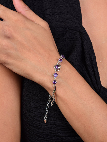 Fashion lovely Heart Silver Plated Valentine Gift Crystal Bracelet (Purple)
