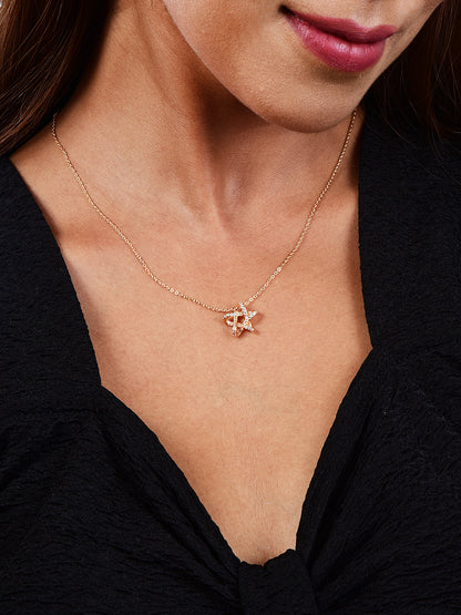 American Diamond -Studded Star Pendant Necklace| Rose Gold Plated Pendant with Chain| Fashion Jewellery for Women