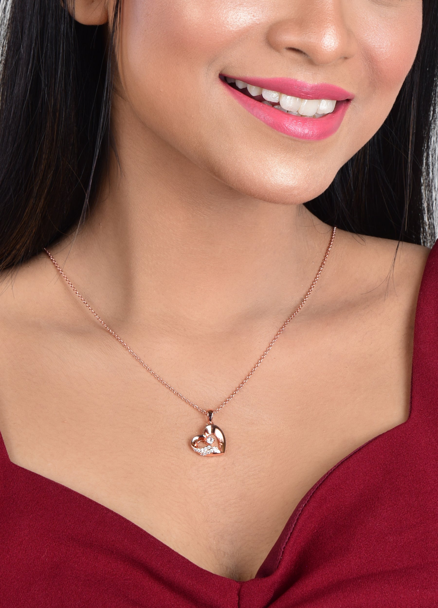 Affordable rose gold heart pendant necklace | Love Pendant for Women | Dainty rose gold heart necklace for gifts