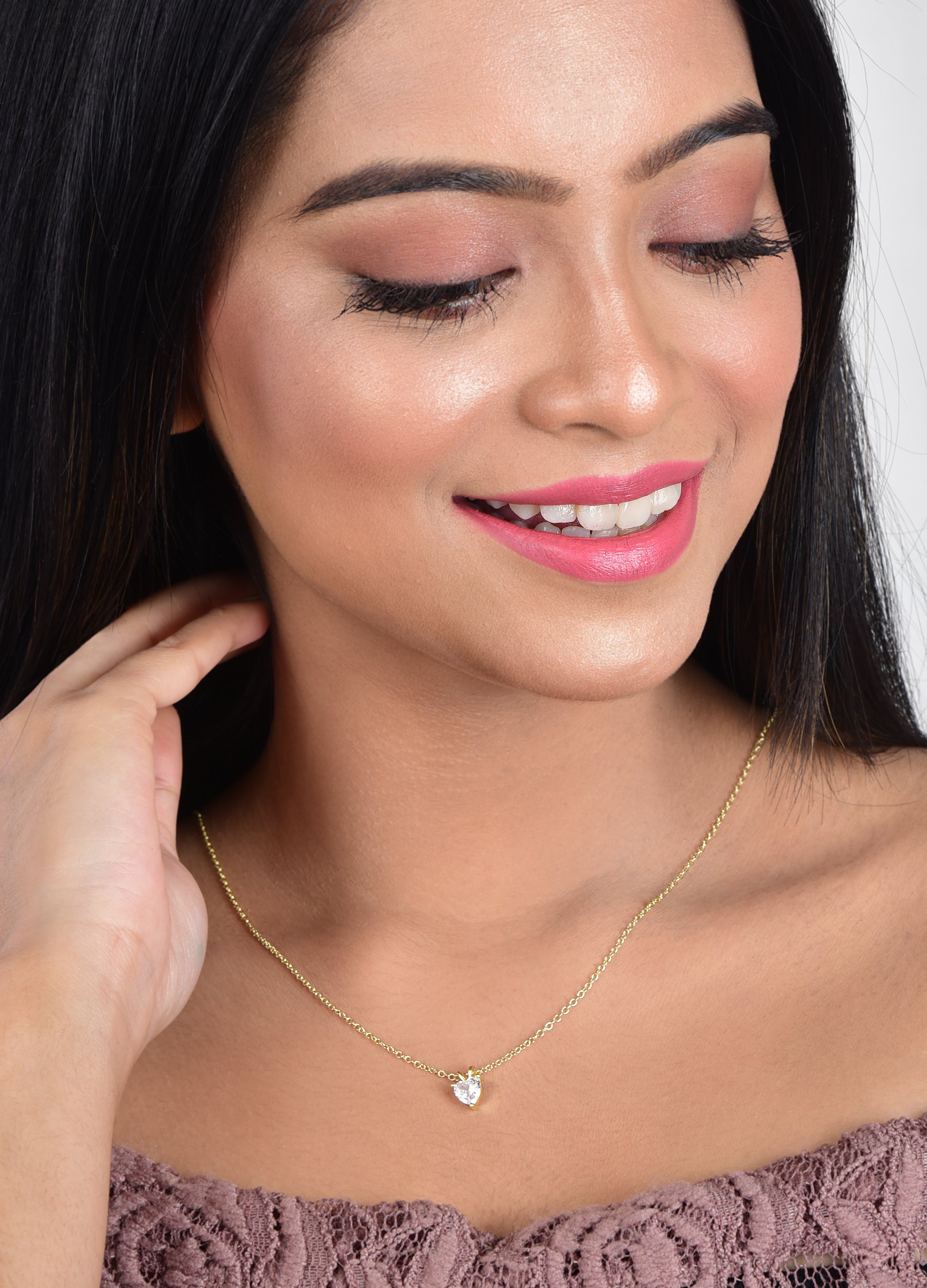 Gold Plated Love Shaped Solitaire Pendant with Link Chain for Women & Girls, Cubic Zircon Heart Pendant Locket (Gold)