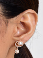 Simulated Pearl Drop Earrings for Women, Cubic Zirconia Pearl Beads Earring, Rose Gold