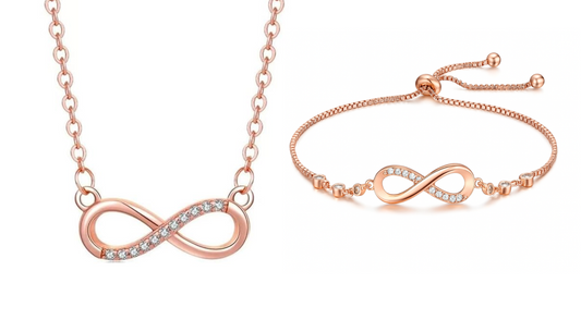 Nilu's Collection Rose Gold Plated Infinity Pendant & Adjustable Bracelet with American Diamond for Women & Girls | Anti-Tarnish | Anti-Allergy | Office Wear