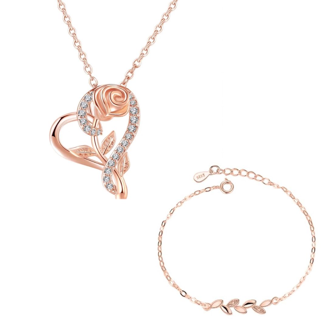 Rose Gold Plated Leaf Bracelet with Heart Shape Pendant for Women & Girls| Gift, Ocassion