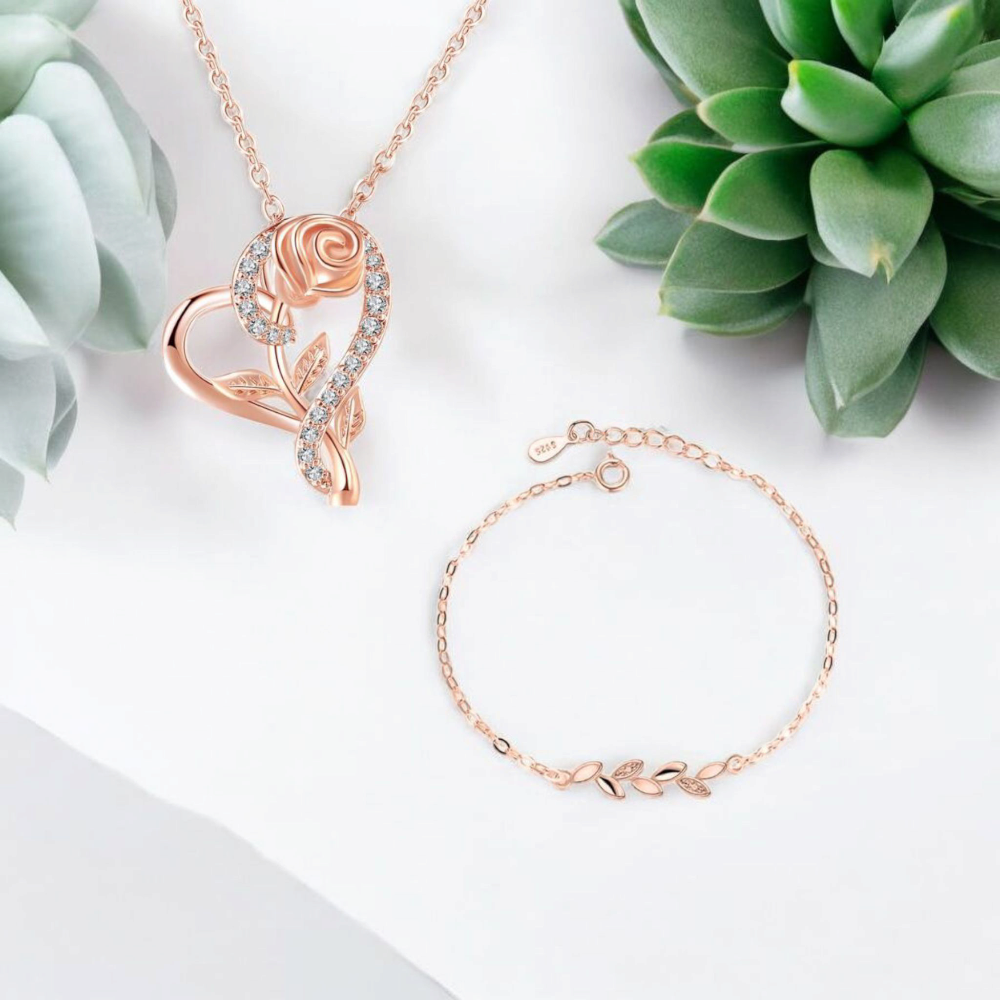 Rose Gold Plated Leaf Bracelet with Heart Shape Pendant for Women & Girls| Gift, Ocassion
