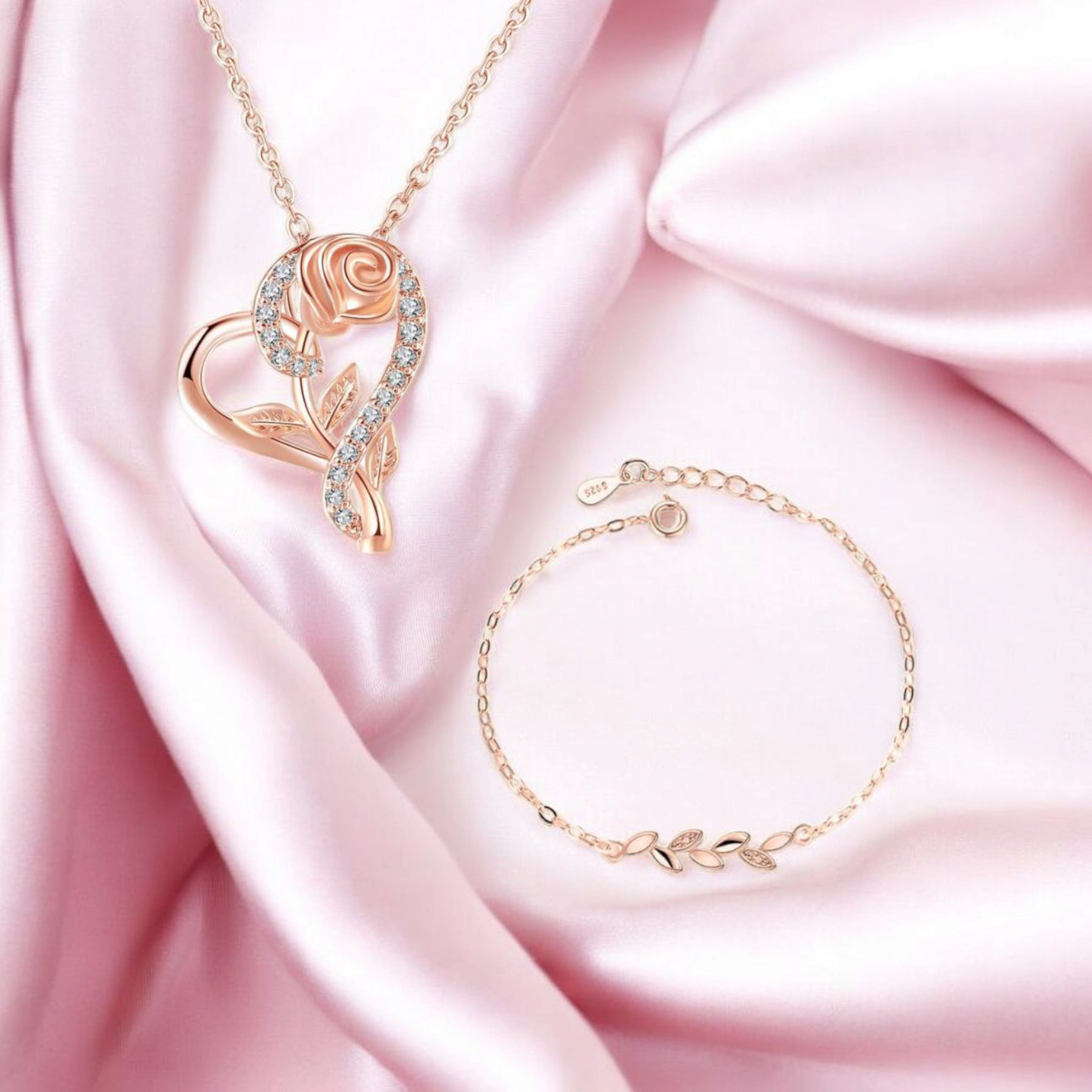 Rose Gold Plated Leaf Bracelet with Heart Shape Pendant for Women & Girls| Gift, Ocassion