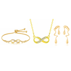 Gold Plated Infinity Jewelry Set as Bracelet, Necklace & Earrings with American Diamond For Women And Girls